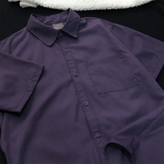 tryex夏季紫色衬衫女高级感宫廷，紫衬衣深紫色，日系复古男士短袖男