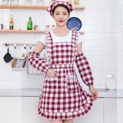 棉布防水围裙套装餐厅饭店工作防油家用厨房做饭韩版时尚罩衣