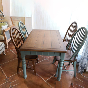 秋林木语912款美式复古实木，餐桌家用小户型地中海，风格餐桌椅组合