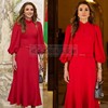 高级定制西班牙王妃同款红色灯笼，袖鱼尾连衣裙，女长款修身气质优雅