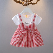 儿童裙子夏格子短袖连衣裙公主裙小童儿童夏装网红时髦女宝宝夏季