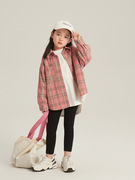 女童洋气粉色格子衬衫，2024春装儿童，韩版长袖衬衣宝宝春季外套