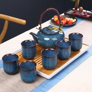 德化制作大号窑变拉丝提梁，壶陶瓷茶具套装，家用现简约大茶壶茶杯
