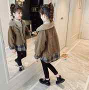 韩国女童外套冬装2022秋冬中大童装加绒加厚毛呢大衣网红上衣