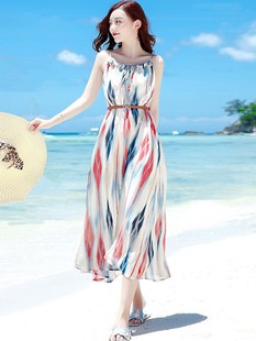 大码条纹裙子女胖mm显瘦2023夏均码，吊带连衣裙海边度假沙滩裙