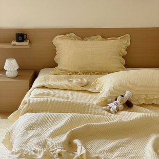有态度韩国双层花边纯棉床盖三件套夹棉绗缝榻榻米垫纯色床单单件
