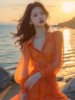 橘色雪纺衬衫连衣裙春装，女2024年女高端精致法式绝美小裙海边