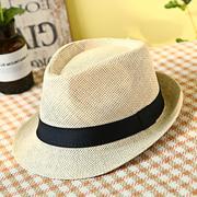 帽子男士夏季英伦草帽老人纯色礼帽爸爸透气爵士凉帽绅士中老年帽