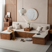 溪木工坊新中式实木沙发客厅老榆木，罗汉床布艺储物推拉沙发床