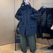 黑色连帽羽绒棉服女冬季2023年加厚派克服工装外套女潮欧洲站