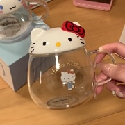 HelloKitty玻璃杯可爱卡通带盖耐高温高硼硅水杯女生家用牛奶杯子