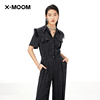 商场同款X--MOOM2022夏季蕾丝拼接设计衬衫领短袖连体裤