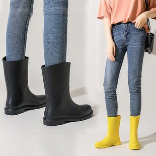 雨牧雨鞋女款时尚日系雨靴中筒防水轻便套鞋水鞋水靴防滑胶鞋