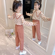女童春装套装，2023年儿童春秋网红洋气女孩圆点，时髦韩版两件套
