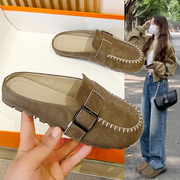 包头半拖鞋女春夏季外穿韩版休闲时尚豆豆鞋懒人，一脚蹬平底女鞋潮