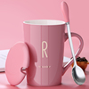 创意个性陶瓷马克杯带盖勺喝水杯子潮流，情侣男女家用牛奶咖啡茶杯