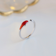国风新中式锦鲤戒指女925纯银古风创意红色小鱼，开口指环文艺复古