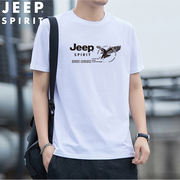 吉普jeep纯棉短袖t恤男夏宽松(夏宽松)大码圆领弹力冰，丝棉透气舒适体(舒适体)恤衫