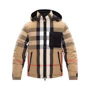 burberry男士米色拼黑色格纹短款带帽羽绒服8033115