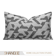 尚塞布艺现代样板间灰色亚麻，几何图案抱枕北欧客厅，沙发腰枕靠背垫