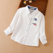 男童衬衫春秋装，2023韩版中大童长袖纯棉翻领，时尚男孩白色衬衣