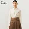 indicia纯棉衬衫长袖，米色简约直筒衬衣，2023秋季时尚标记女装