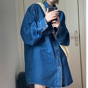 200斤胖mm大码女装春季韩版宽松复古设计感长袖牛仔衬衫外套女潮