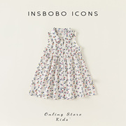 insbobo小女孩洋气公主裙，樱桃满印女童夏装，2024儿童连衣裙