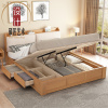 北欧日式白橡木床，高箱储物实木床，1.8米软包靠背可拆双人床