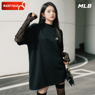 MLB圆领短袖女装2024夏季宽松运动服半袖透气休闲大码T恤纯棉