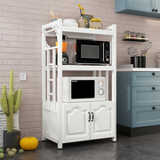 微波炉置物架落地多层带门家用厨房置物架烤箱白色收纳欧式储物柜