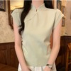 新中式禅意风纯色钉珠T恤女夏镂空盘扣设计感显瘦小个子短款上衣