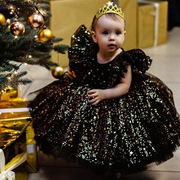 跨境女童公主裙飞袖礼服网纱蓬蓬裙女宝宝儿童演出服圣诞树裙