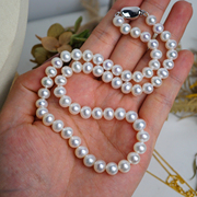 超值极亮光泽近全无瑕天然白色珍珠，项链串链8-9mm