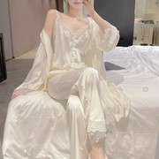 gp真丝吊带睡衣女性感，春秋高端桑蚕丝家居服，丝绸睡袍三件套装夏薄