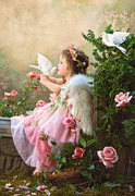 印花DMC纯棉绣线十字绣人物世界名画油画 天使之吻 童话女孩