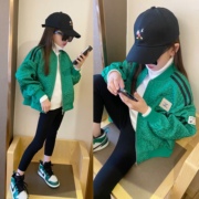 女童春秋外套儿童韩版百搭绿色棒球服外套小学生夹克上衣