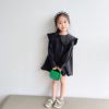 洋气时髦3-8岁女儿童翻领娃娃衫黑色中长长袖款衬衫宝宝春秋上衣