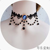 Lolita黑色蕾丝珍珠宝石项链锁骨链欧式复古巴洛克哥特风颈链可改