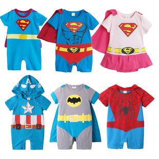 婴儿连体衣夏6个月男女，宝宝衣服美国队长超人，造型哈衣2岁儿童爬服