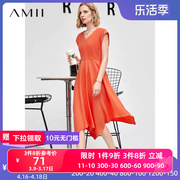 amii极简法式仙气优雅连衣裙女2020夏季v领不规则摆显瘦裙子