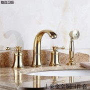 土豪金欧式全铜四件套面盆龙头加厚浴室柜分体组合仿古拉丝水龙头