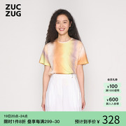 zuczug素然早春女士丝光针织布，经典休闲宽松圆领，印花图案短袖t恤