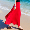 纱裙长裙夏红色(夏红色，)雪纺a字裙半身裙女中长款高腰，适合胯大腿粗的裙子