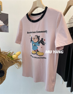 MUYANG开心阿童木！卡通印花撞色圆领短袖T恤女春夏休闲tee上衣