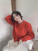 韩国2023秋冬季元气少女减龄娃娃领百搭毛衣开衫外套