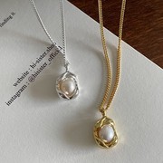 「豌豆儿」韩版小众设计珍珠豌豆项链925纯银百搭叠戴珍珠锁骨链