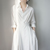 减龄2023女装法式五分袖衬衫裙长款气质长裙白色连衣裙女夏季