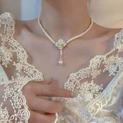 珍珠项链婚礼脖颈链配饰，敬酒服结婚礼服，名媛锁骨链新娘复古生日礼