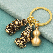 创意个性纯铜招财貔貅钥匙扣挂件复古钥匙吊坠实心生肖黄铜礼物
